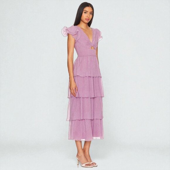 NWT ASTR Emporia Purple Pleated Tiered Midi Dress - Picture 10 of 10